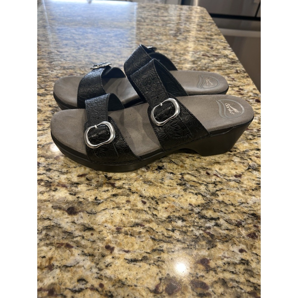 Dansko Women's Black Leather Wedge Sandals 40